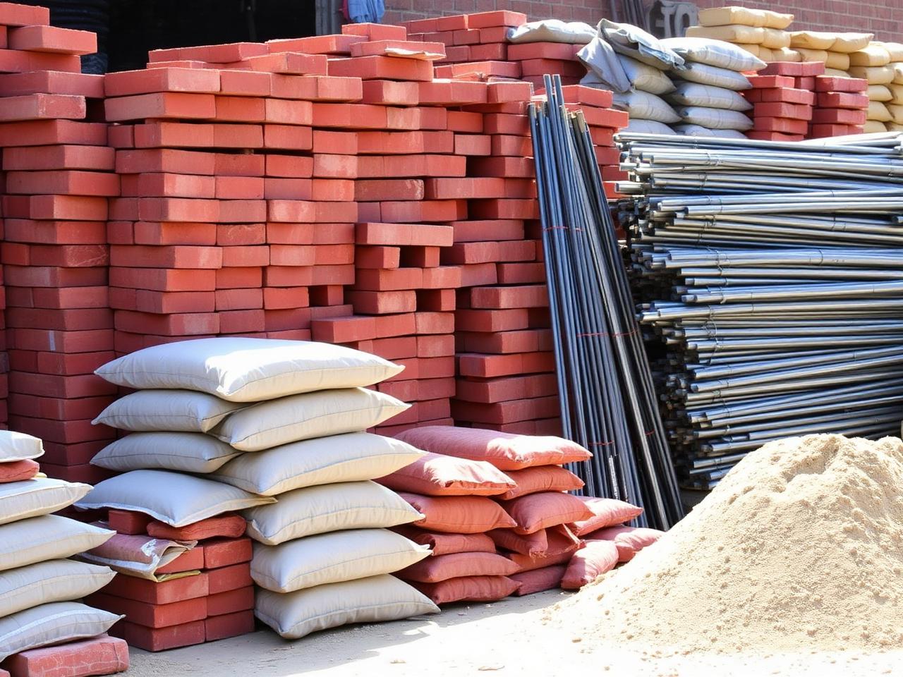 Building materials cement sand bricks